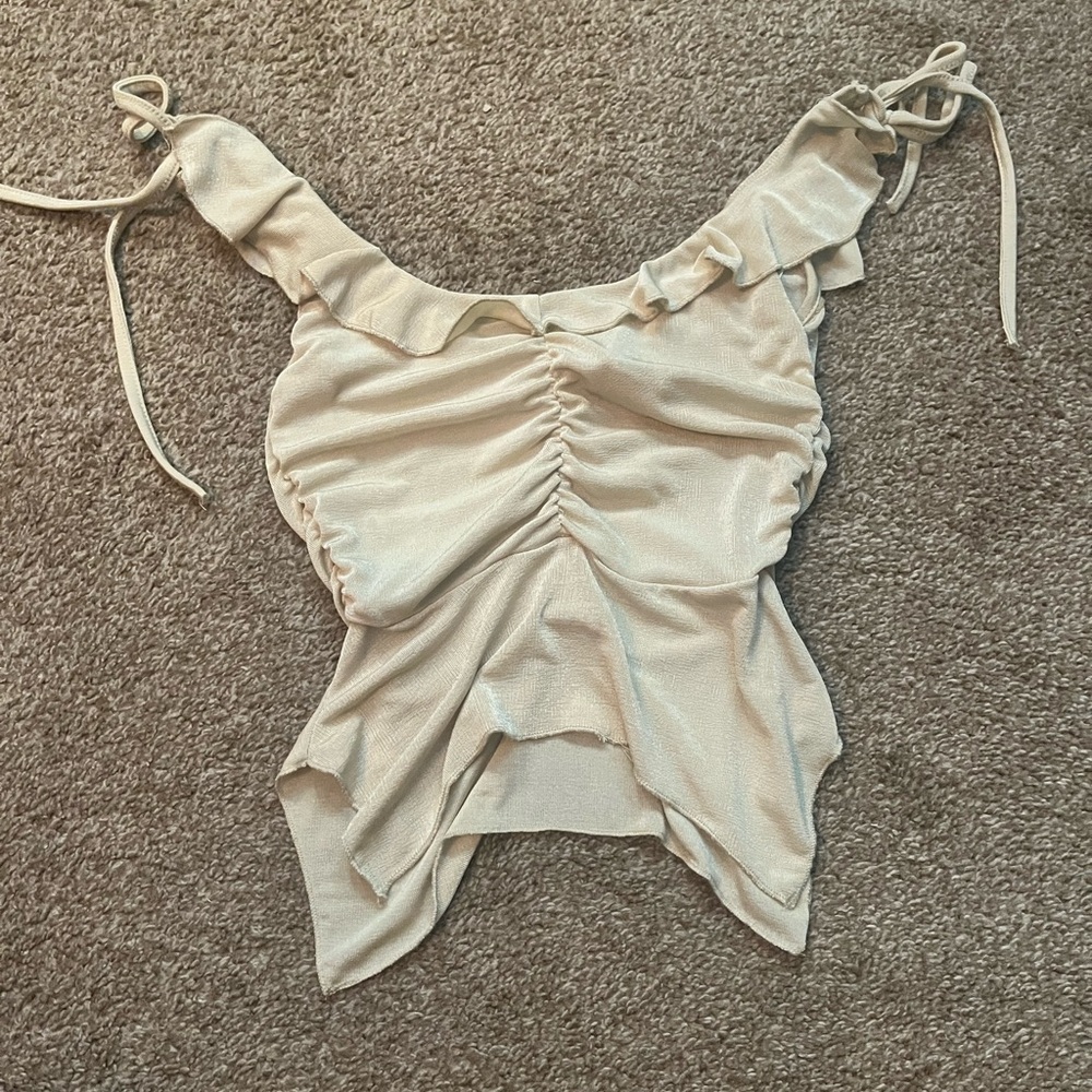 Vintage Cream Ruffled Women's Top